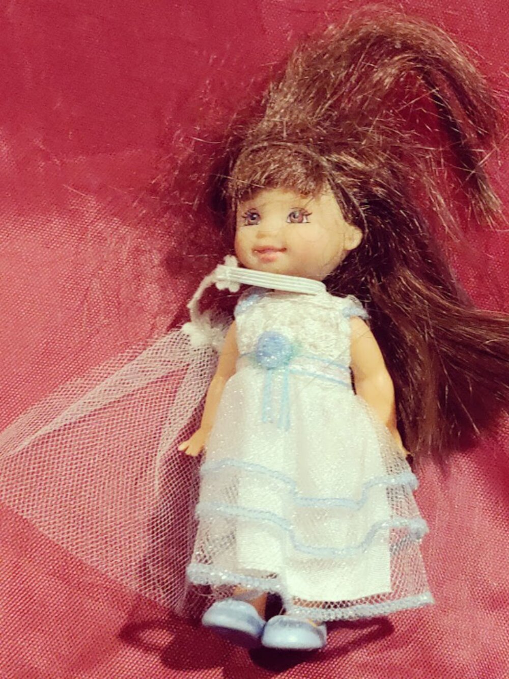 Small Brunette Mini Bride Doll White Dress